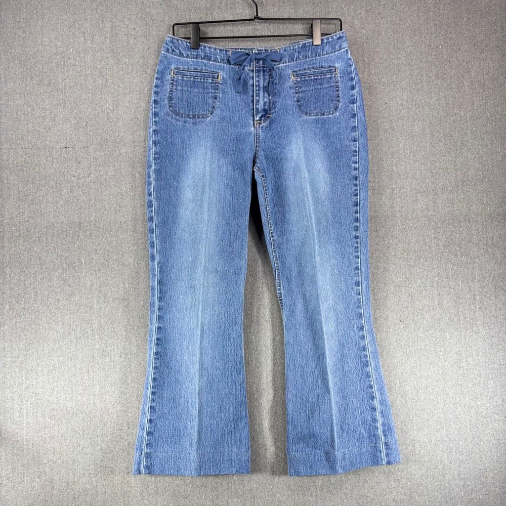 Kikit Jeans Pants Womens Women 10 Blue Flare Drawstring Patch Pocket Denim